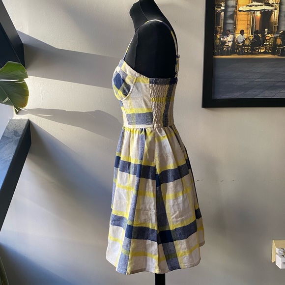 Yellow Navy Plaid Sun Dress Size XS /S - Picture 3 of 6